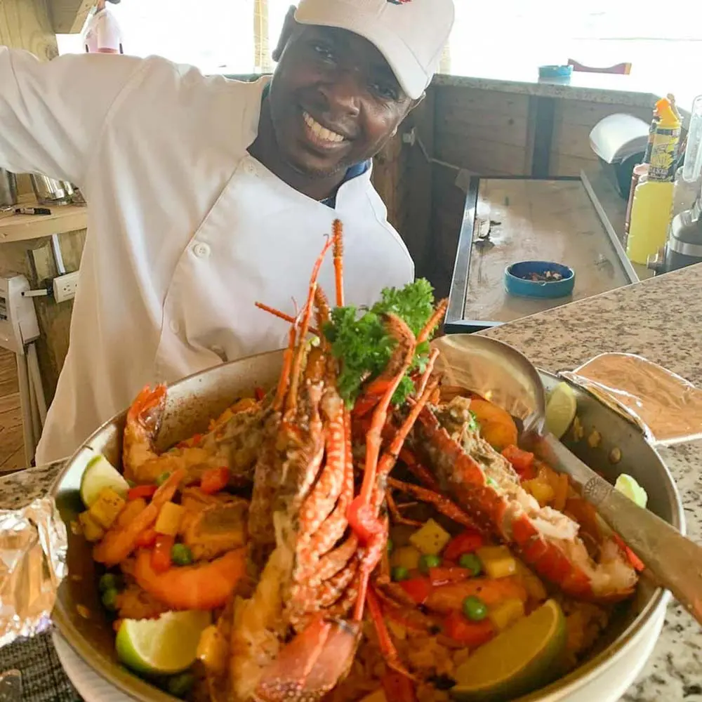 Seafood platter prepared at Castaway's Restaurant at Playa Palmera